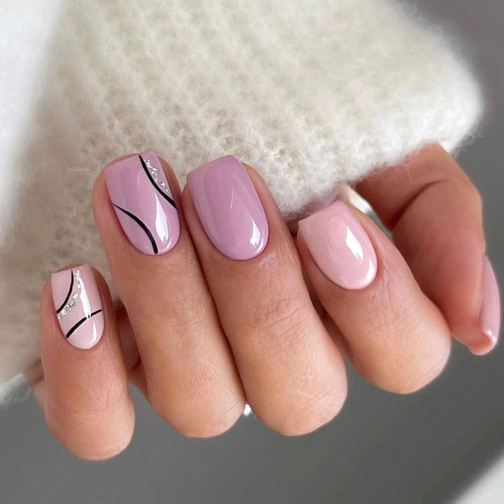 French Tip Press on Nails Short Square Fake Nails with Leopard Print French Bow Designs Nude Glue on Nails Press Ons Glossy False Nails Reusable Cute Stick on Nails for Women 24 Pcs