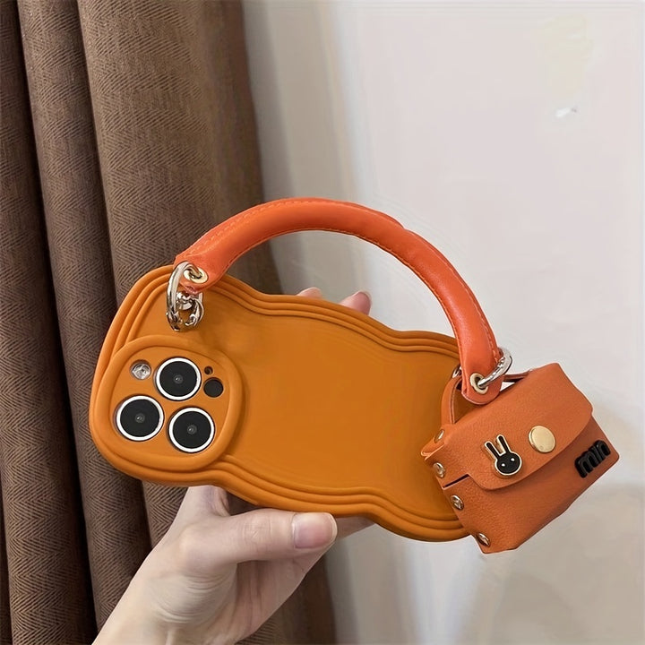 Portable Orange Phone Case With Rabbit Earphone Bag For IPhone 11 12 13 14 Pro Max - Total Trends Fusion