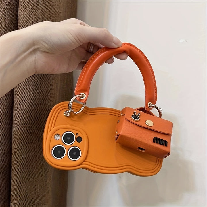 Portable Orange Phone Case With Rabbit Earphone Bag For IPhone 11 12 13 14 Pro Max - Total Trends Fusion