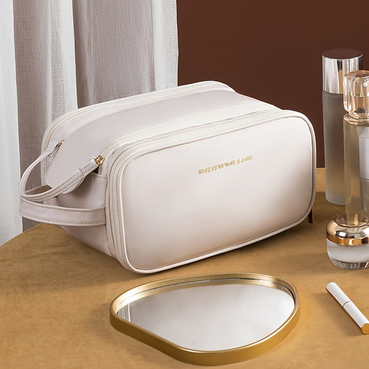 Simple, Stylish, Portable, Multifunctional, Cost-Effective Three-Layer Large Capacity Makeup Bag, Handheld Toiletry Bag, High-End Travel Double Zipper Storage Bag