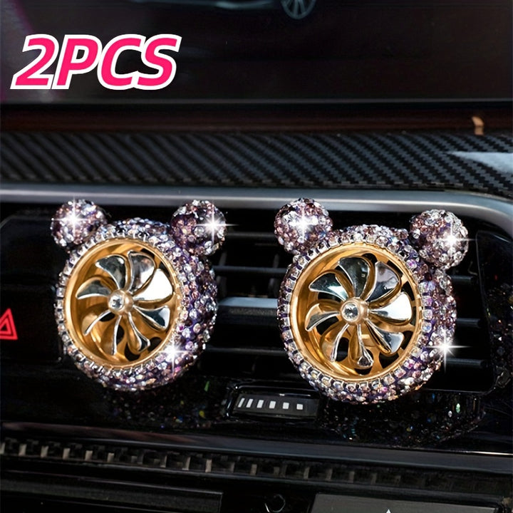 2pcs car diamond-inset tuyere rotary fan car perfume car tuyere clip decoration air conditioning port - Total Trends Fusion