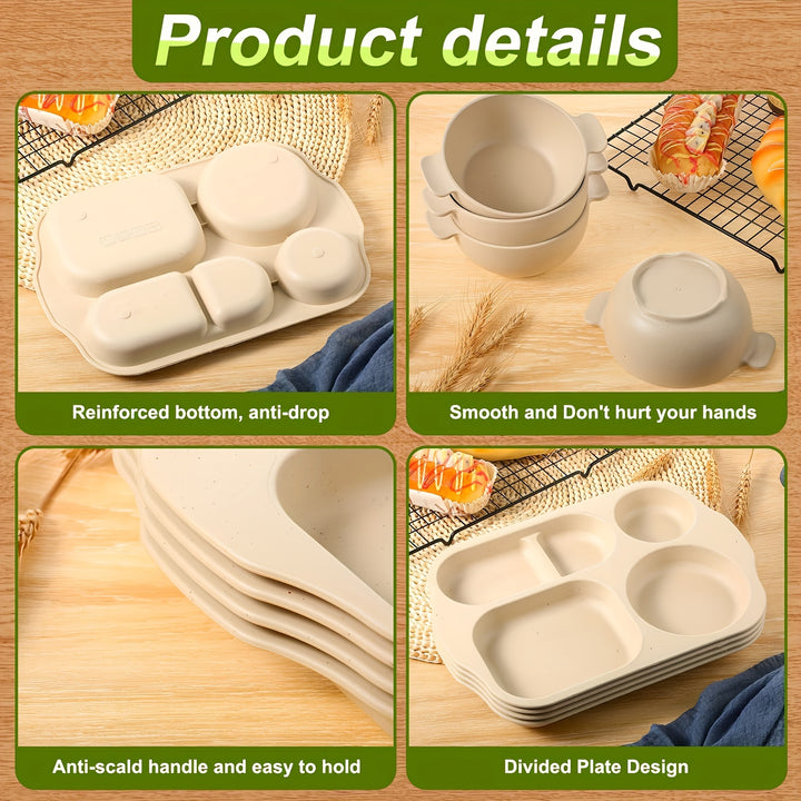 24pc Wheat Straw PP Plate Set, Unbreakable, BPA-Free, Reusable, Anti-scalding, Easy To Clean, Microwave Dishwasher Safe, Camping Utensils For Kitchen, Outdoor, Party, Home, Tableware Accessories, Beige - Total Trends Fusion