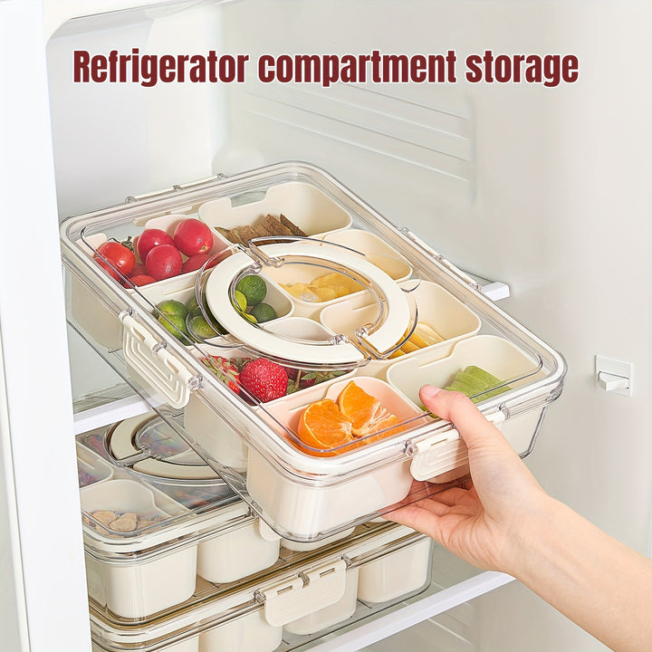Divided Serving Tray with Lid and Handle - 8-Compartment Snack Box for Portable Snack Platters and Home Decor - Perfect for Parties, Entertaining, and Travel. Includes 50 free freshness bags. - Total Trends Fusion