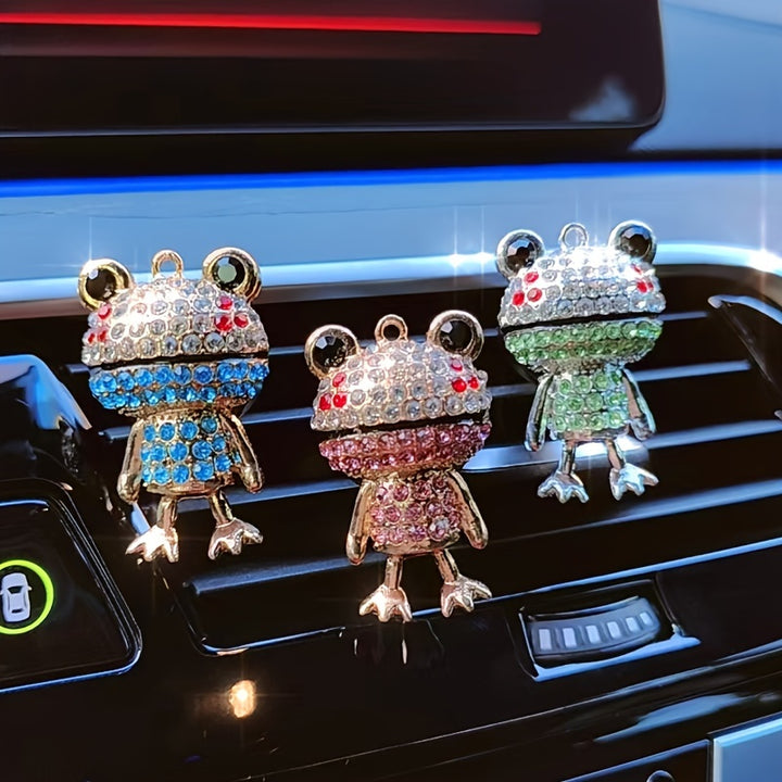 1pc Rhinestone Frog Design Car Air Outlet Aromatherapy Diffuser Clip, Shiny Cartoon Frog Shape Car Perfume Clip, Car Air Outlet Decoration Accessories - Total Trends Fusion
