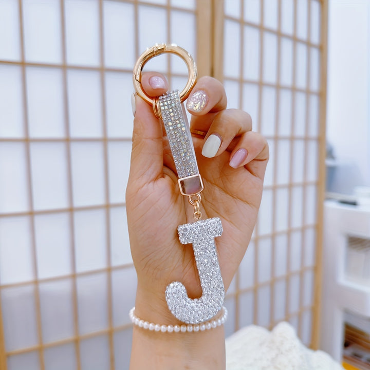 Sparkling Rhinestone Alphabet Keychain - Lucky Crystal Pendant, Shiny Alloy Charm For Bags & Backpacks - Perfect Gift For Birthdays & Special Occasions - Total Trends Fusion