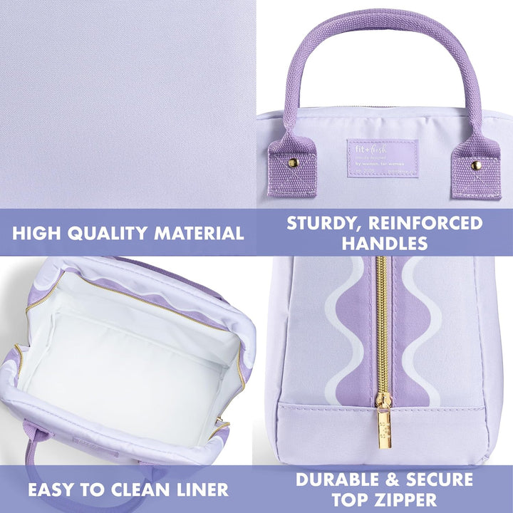Lunch Bag for Women, Insulated Womens Lunch Bag for Work, Leakproof & Stain-Resistant Large Lunch Box for Women with Containers, Zipper Closure Bloomington Lunch Bag, Lavender Scallop