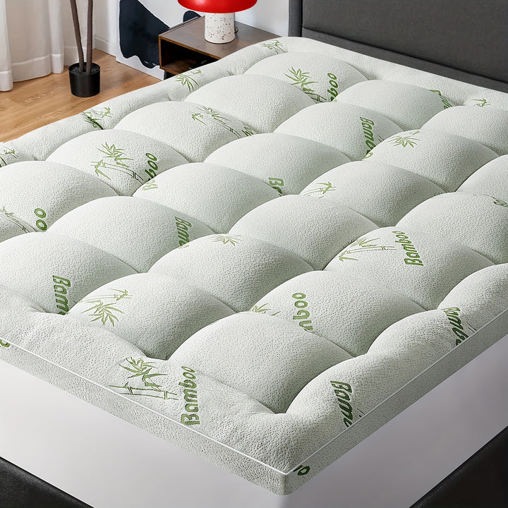 21-Inch Deep Pocket Extra Thick Bamboo Quilted Mattress Topper - Plush Pillow Top Mattress Cover with Soft Filling for Ultimate Comfort and Support - Hypoallergenic, Breathable, and Machine Washable - Total Trends Fusion
