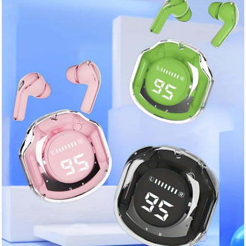 Wireless Earbuds - Digital Display, Protective Silicone Cover, Long Life, Comfort Wear, 5 Colors, Sports Music Game Earphones, Outdoor Mobile Phone Earbuds, Affordable Earbuds with OWS Technology - Total Trends Fusion