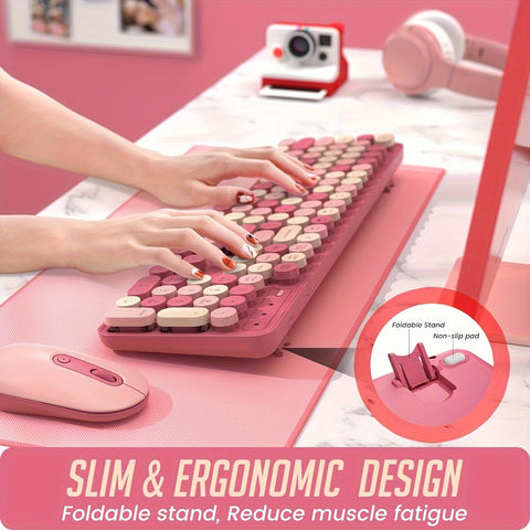 COLORFUL Silent Wireless Keyboard and Mouse Combo - Keyboard & Mouse Combos with Full-Sized Typewriter Keyboard, Round Keycaps, 2.4G Cute Mouse, Compatible with PC/Laptop/Computer, Perfect for Home Office and Gaming - Total Trends Fusion