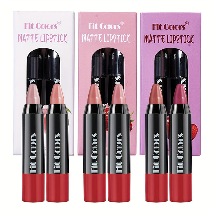 2Pcs Velvet Lipstick Pen Set, Nude Matte Lip Liner Crayon Pencil, 24 Hour Long Lasting Waterproof Lipstick, Twist-up Lip Color, Moisturizing Lipstick, Lip Makeup Graduation Gift For Women Girls - Total Trends Fusion