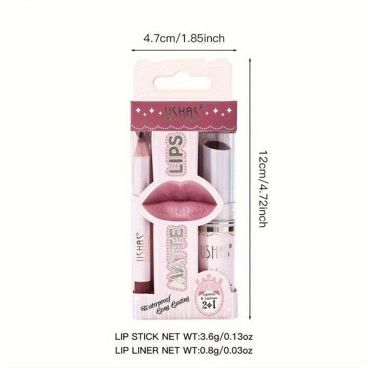 Ushas, 1Set, Long-Lasting Matte Nude Lipsticks With Lip Liner - Waterproof, 12 Shades, Makeup Essentials For Daily Wear, All Skin Types - Long-Lasting, Hydrating, And Nourishing Lip Care For Women - Total Trends Fusion