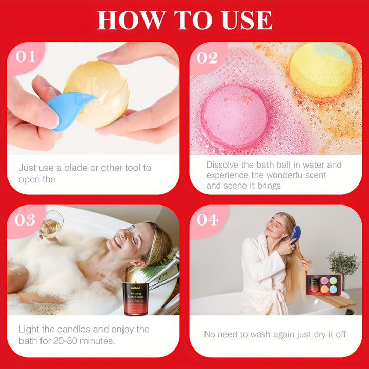 4/Set Bath Soak Bath Salt Pinball And Aromatherapy Candle, Dry Skin Moisturizing Exfoliator, Soak Bath Salt Ball, Bubble Ball Perfect For Lather And Bath, Have Better Sleep, Ideal Gift Choice