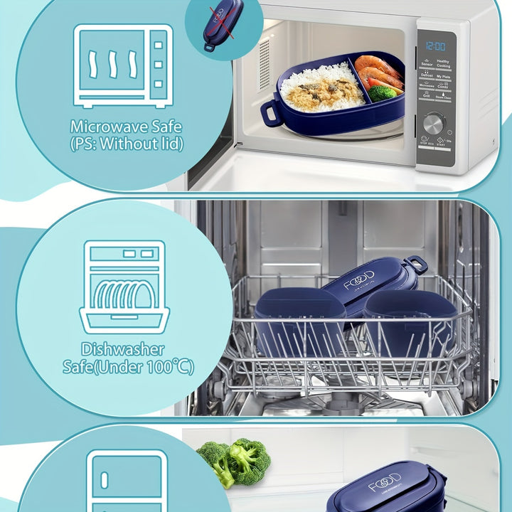 Bento Box Adults Lunch Box: Stackable Lunchbox w/Utensils, Leak-Proof Portable Lunch Container w/Divided Compartments, 1550ml Microwave Safe Lunch Box for Work, Outdoors - Total Trends Fusion