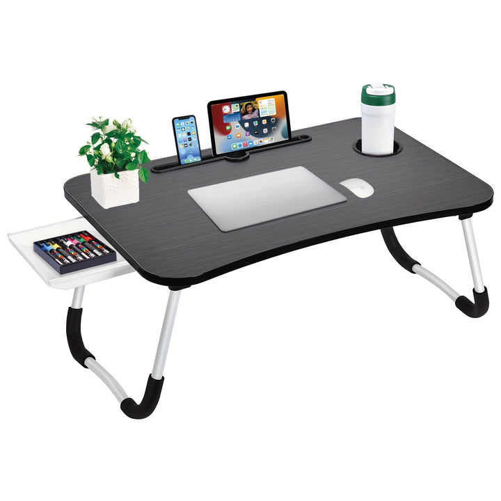 Laptop Bed Desk Table Tray Stand with Cup Holder/Drawer for Bed/Sofa/Couch/Study/Reading/Writing On Low Sitting Floor Large Portable Foldable lap desk bed trays for eating and laptops - Total Trends Fusion