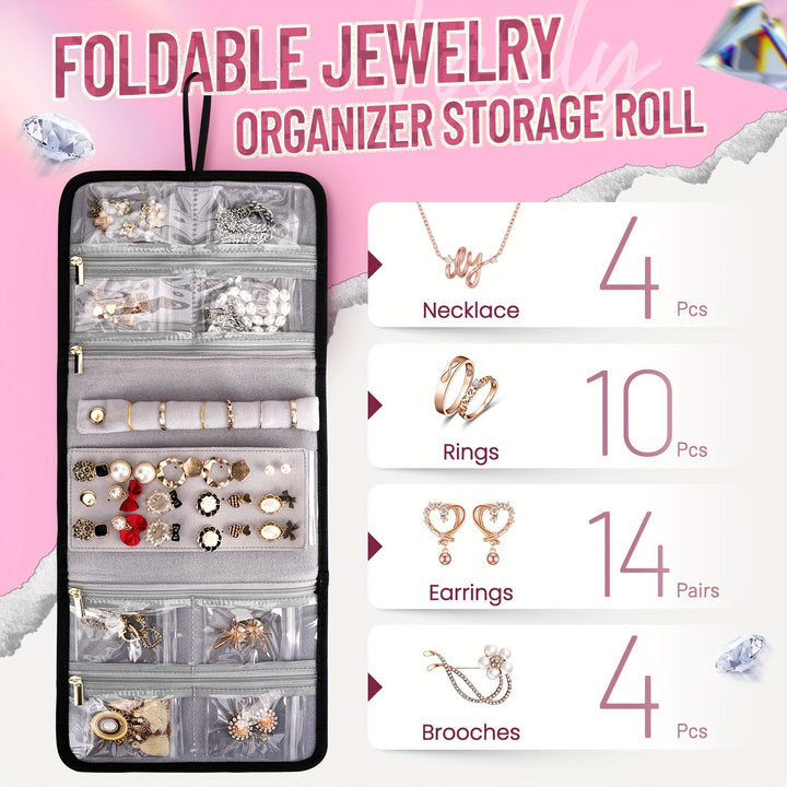 Large Travel Makeup Bag Organizer with 4 Removable Cases & 1 Jewelry Organizer Roll, Multiple Storage Pockets Cosmetic Bag Holds Toiletries/Skin Care/Hair Supplies/Brush, Gift For Women, Pink - Total Trends Fusion