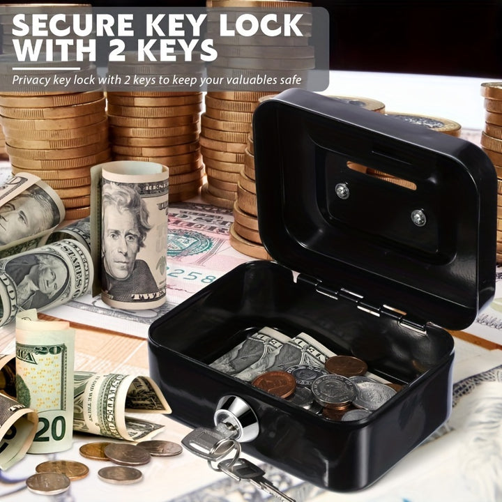 1pc Metal Cash Storage With Key Lock, Secure Metal Key-Lock Storage Box With Top Handle Holder, Adult Piggy Bank, Coin Saver, Cash Register For Daily Office Use - Total Trends Fusion