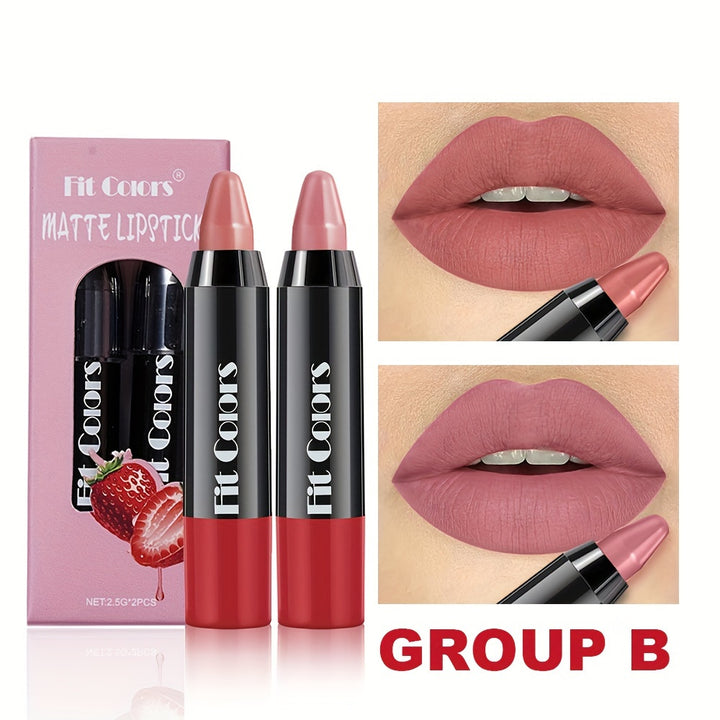 2Pcs Velvet Lipstick Pen Set, Nude Matte Lip Liner Crayon Pencil, 24 Hour Long Lasting Waterproof Lipstick, Twist-up Lip Color, Moisturizing Lipstick, Lip Makeup Graduation Gift For Women Girls - Total Trends Fusion