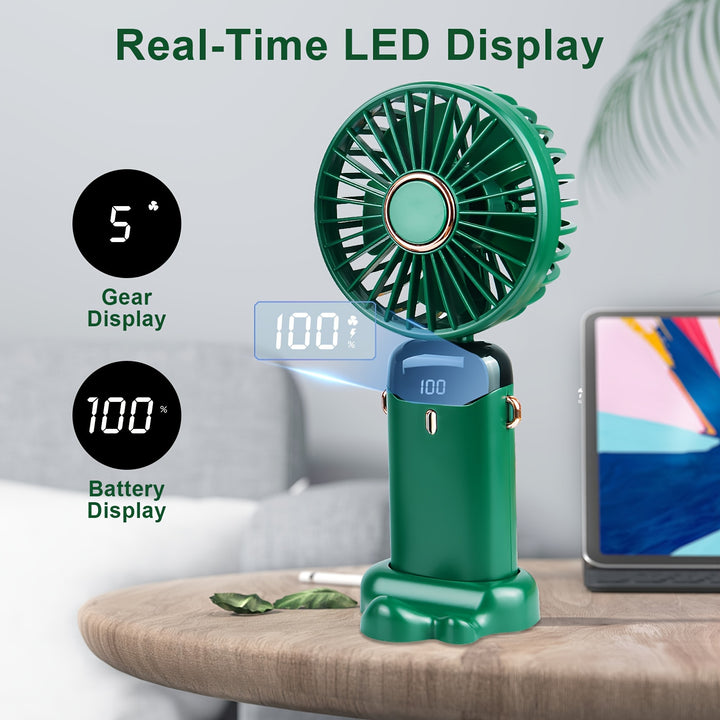 Portable Handheld Fan Hand Held Fan 5 Speeds USB Rechargeable 5000mah Personal Pocket Desk Fan With LED Display 7-16Hs Quiet Working For Office Outdoor Travel Home - Total Trends Fusion