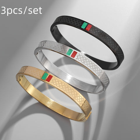 3pcs/set stainless steel green red enamel bracelets for women and men cuff bracelets for couples fashion luxury retro jewelry gifts - Total Trends Fusion