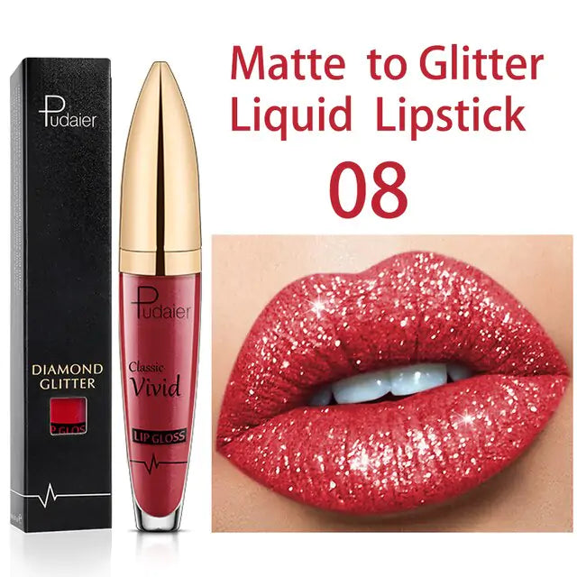 Waterproof Diamond Glitter Lip Gloss Shimmer Pearl Colour Lip Gloss 18 Colors Matte Glitter Liquid Diamond Lipstick