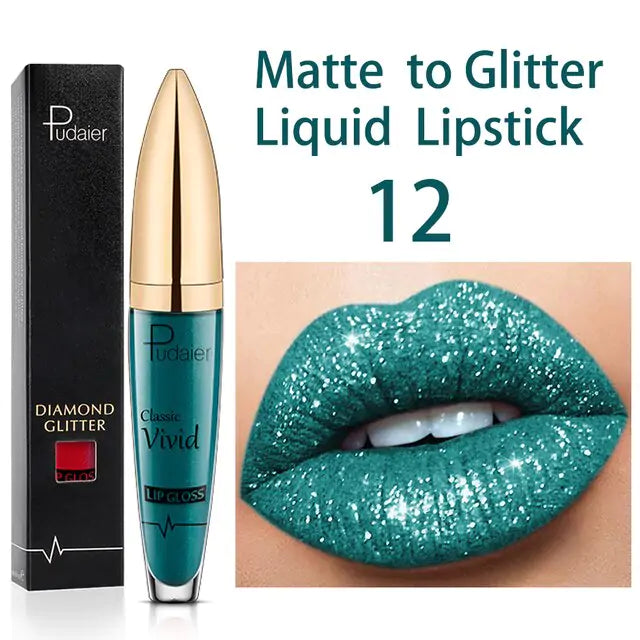 Waterproof Diamond Glitter Lip Gloss Shimmer Pearl Colour Lip Gloss 18 Colors Matte Glitter Liquid Diamond Lipstick