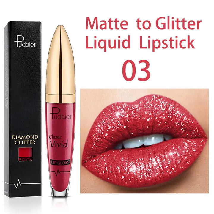 Waterproof Diamond Glitter Lip Gloss Shimmer Pearl Colour Lip Gloss 18 Colors Matte Glitter Liquid Diamond Lipstick