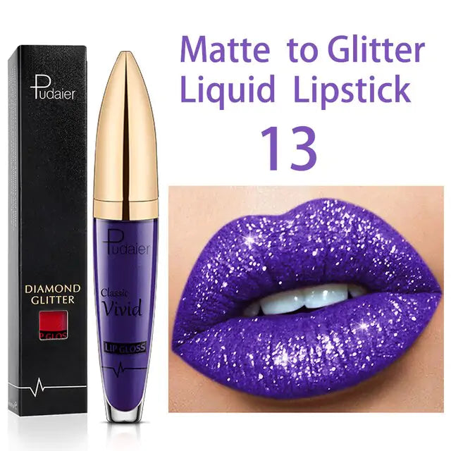 Waterproof Diamond Glitter Lip Gloss Shimmer Pearl Colour Lip Gloss 18 Colors Matte Glitter Liquid Diamond Lipstick